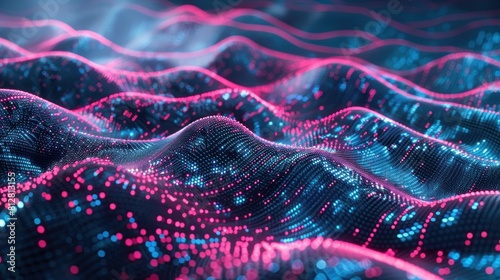 Digital strings data stream. Big data business analytics. Wavy field of cyberspace AI generated