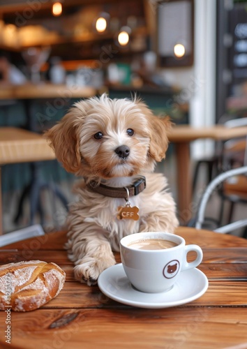 Endearing Pet in Cafe, Holding Cup of Coffee and Bread © Bipul Kumar