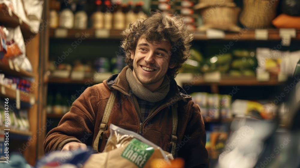 Happy Man at Grocery Store