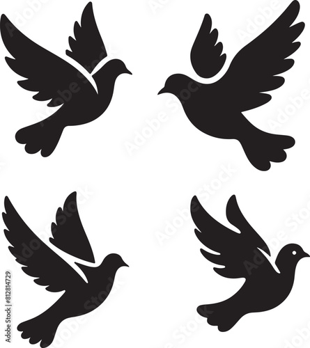 Flying Dove silhouette Pigeon black icon on white background