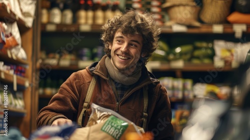 Happy Man at Grocery Store