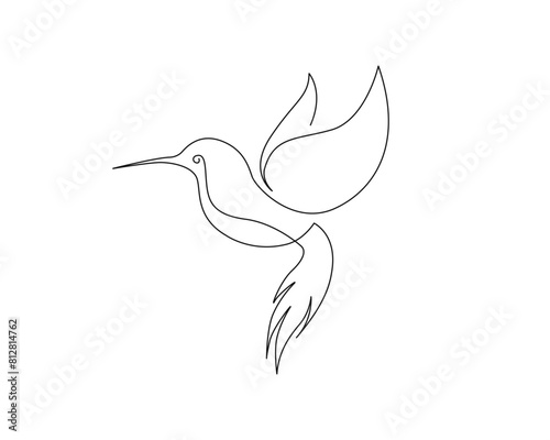 Continuous one line drawing of flying hummingbird. Colibri single outline vector design. Editable stroke.