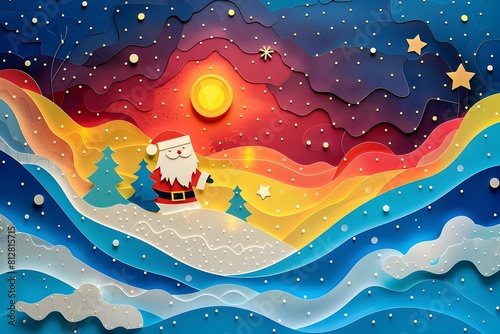 Enchanting Winterscape with Santa s Papercut Wonderland Under Starry Skies photo