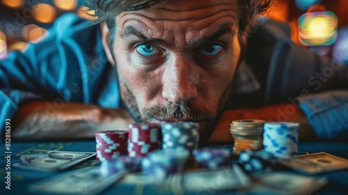 Man playing poker, closeup. Gambling, casino, poker face concept.