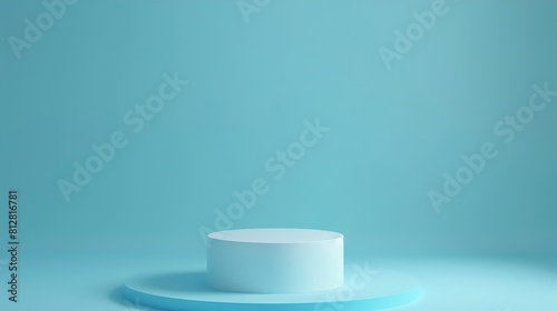 Abstract empty white podium on blue background Mock up stand for product presentation 3D Render Minimal concept Advertising template : Generative AI