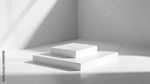 White 2 square stage for products display for products showcase on texture background promotion display Real photo white square podiums Minimal concept Copy space : Generative AI
