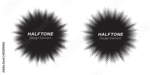 Halftone Background. Glowing light Halftone effect. Abstract grunge Starburst halftone dots background set. Star Flare, Shine light halftone texture. Retro background, pop art style.