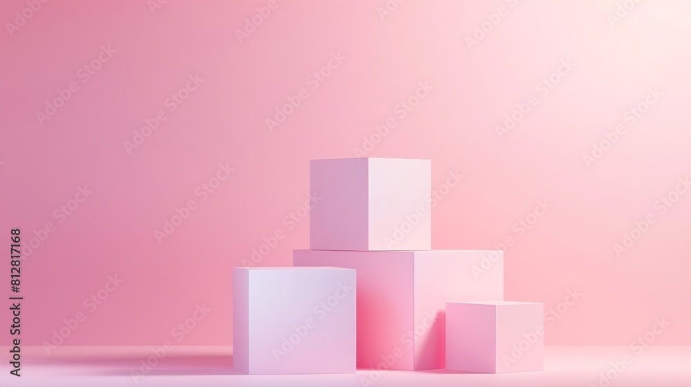 Awarding podium made of three 3d pastel square shapes of different sized against blank pink background for copy space : Generative AI Awarding podium made of three 3d pastel square shapes of different sized against blank pink background for copy space : Generative AI