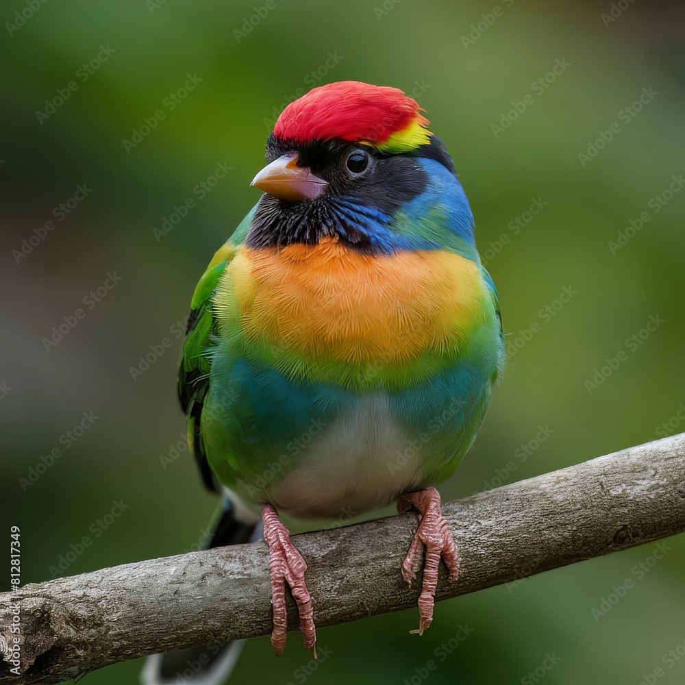 A brightly colored bird sitting on a branch with colorful bird, generative ai A brightly colored bird sitting on a branch with colorful bird, generative ai