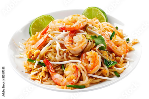 Pad thai in plate, on transparent background
