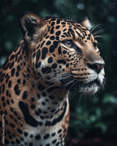 The Dominance of the Jaguar in its Natural Habitat  A High-Detail Photo Highlighting Strength and Beauty