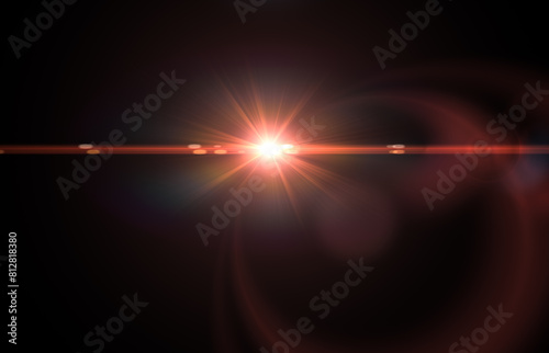 Sun Light Overlay. Sun rays overlay. Sun rays light isolated on black background, overlay design. anamorphic optics special lens light effect. abstract lens flare light over black background