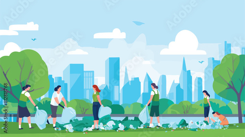 Cityscape background with people eco-activists or v