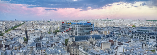 Paris, aerial view of the city, with the Pompidou center, and the Defense in background
 photo