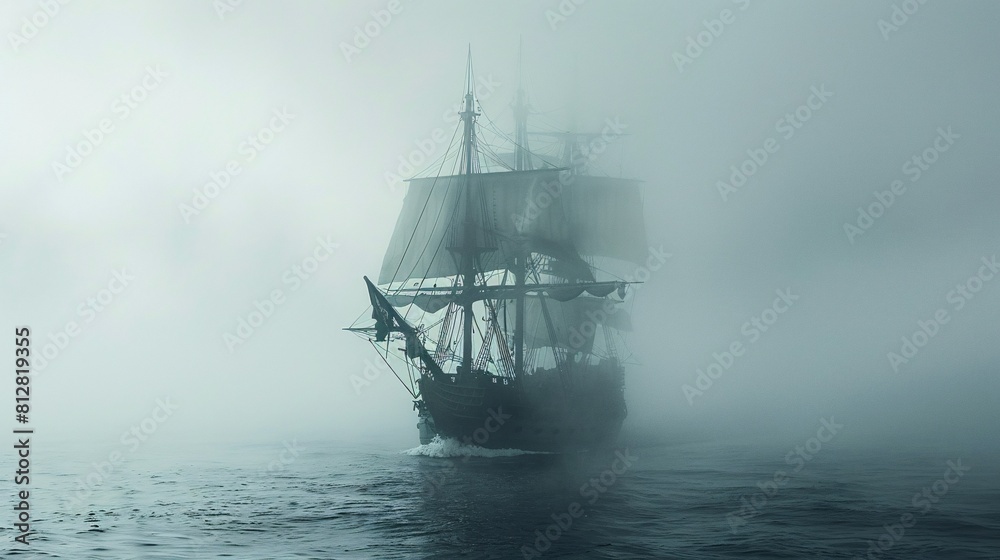 Mysterious Sea Adventure: An Ancient Ship in Foggy Waters Mysterious Sea Adventure: An Ancient Ship in Foggy Waters