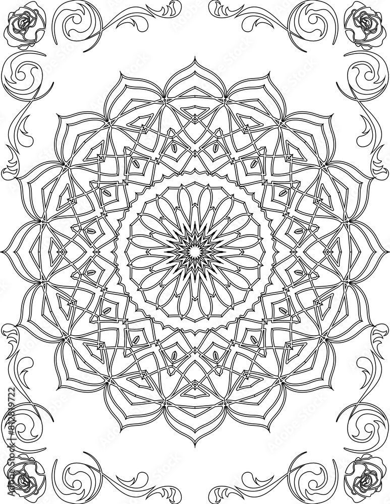 Fototapeta premium Printable Mandala Coloring Page for Adults. Educational Resources for School for Kids. Adults Coloring Book. Mandala Coloring Activity Worksheet.