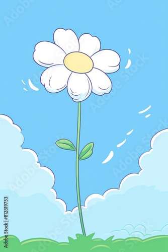 Daisy under a bright blue sky.