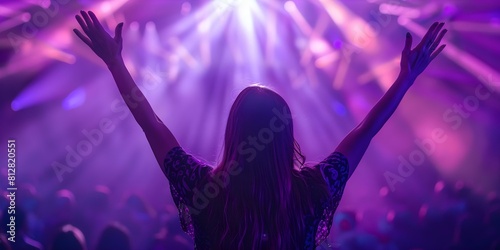 Woman lifts hands in worship to praise God in a Christian context. Concept Religious Photography, Faith-Based Images, Praise and Worship, Christian Lifestyle, Spiritual Expression photo