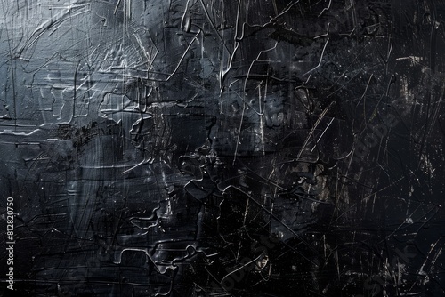 Worn-out black and grey wall displaying a multitude of scratches and marks. Industrial decay concept. photo