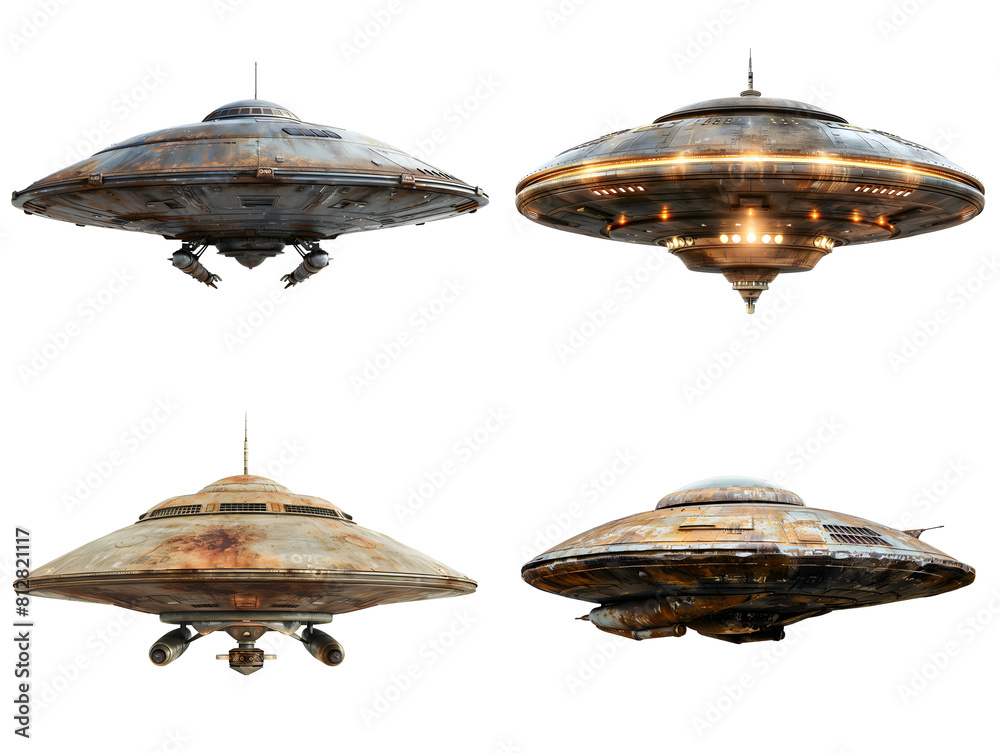 imagine picture set of Unidentified Flying Object (UFO), Unidentified Aerial Phenomena (UAP), Strange objects may come from outer space or contain unexpected technology, PNG transparent