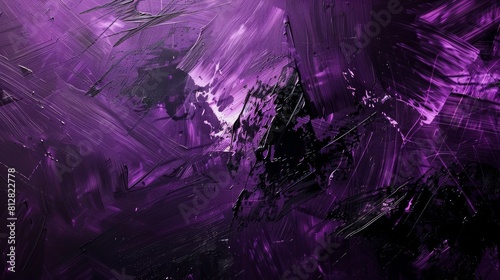 Abstract artwork showcasing a rich palette of purple and black with a plethora of captivating brush strokes. Expressive painting concept. photo