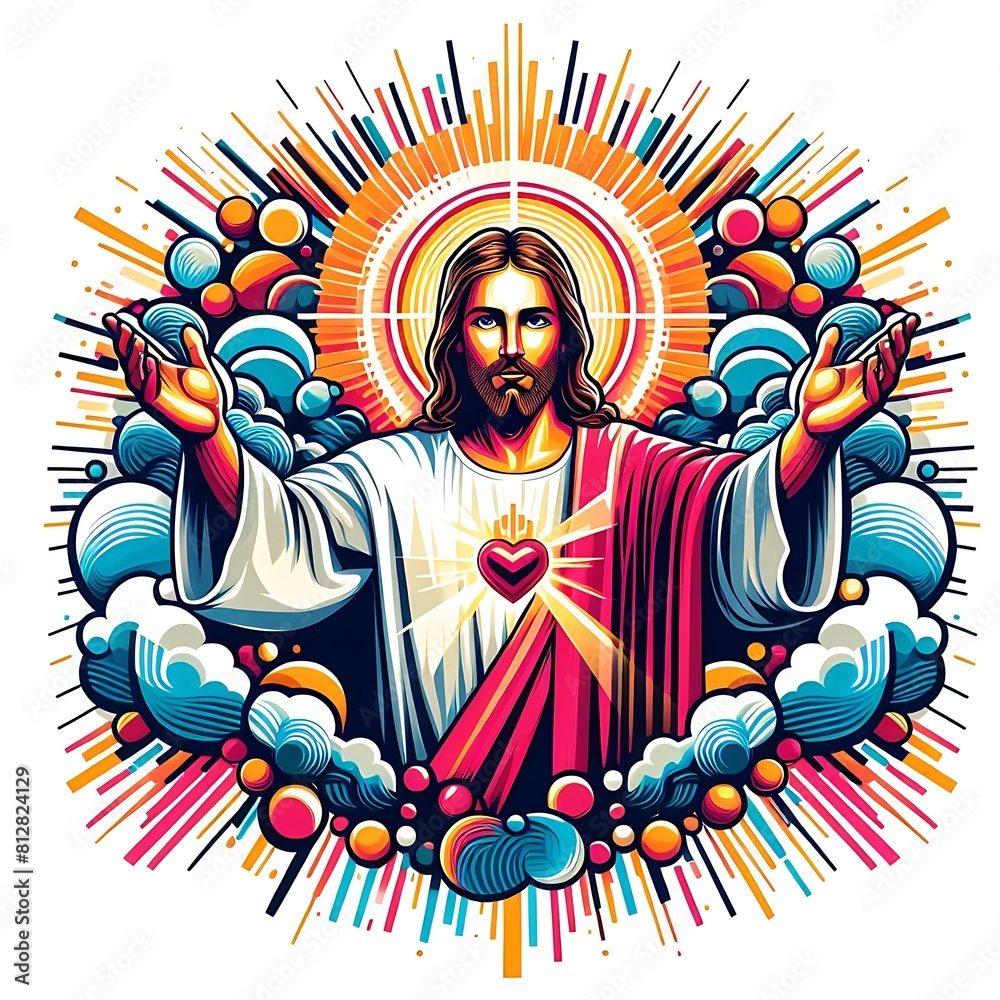 A colorful illustration of a jesus christ religious images image art card design illustrator.