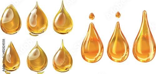 Gold honey or yellow argan oil vector droplet set