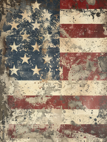 Vintage American Flag Texture Earthy Tones and Faded Design for Flexible Text Placement