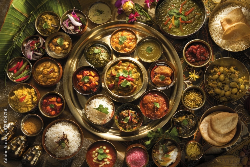 Abundant tray of food showcasing a delightful variety of dishes. Bountiful culinary concept. Abundant tray of food showcasing a delightful variety of dishes. Bountiful culinary concept.