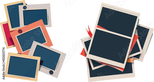 Photo frame collage with tape vector mockup. Album foto template