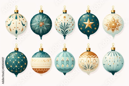 Christmas ornaments collection flat design top view decorative theme cartoon drawing Colored pastel