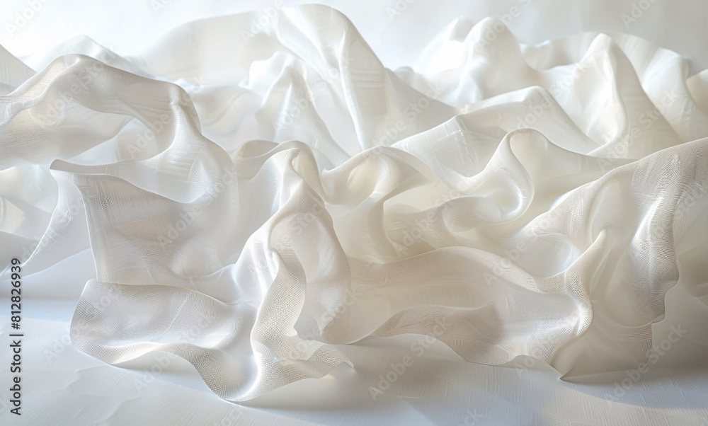 Elegant Ruffled Fabric Texture on White Background Elegant Ruffled Fabric Texture on White Background