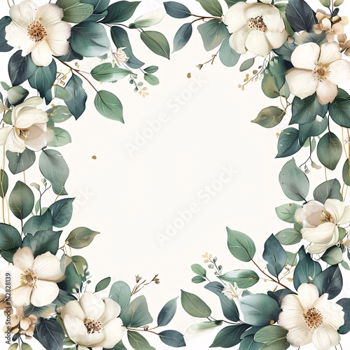Nature-Inspired Floral Border with Leaves and Flowers