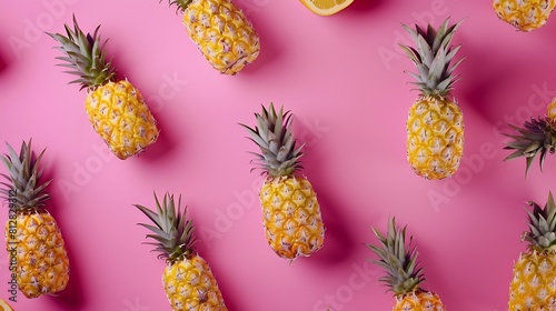 Creative layout made of pineapple on pink background  Tropical flat lay Food concept : Generative AI photo