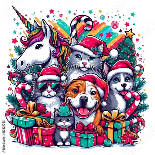 Many animals include dogs cats unicorns with gifts art lively has illustrative meaning illustrator.