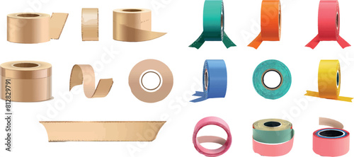 Realistic set of adhesive plastic tape