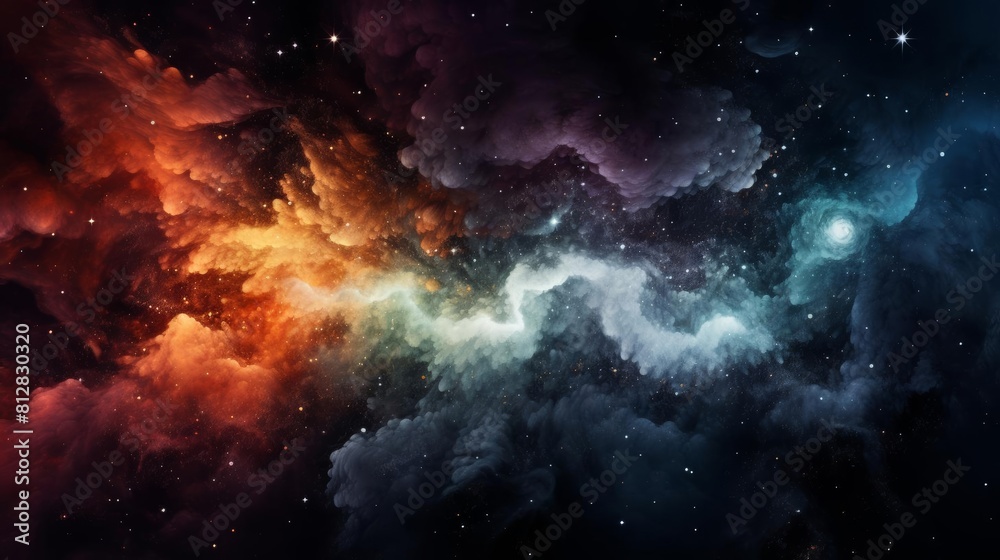 Galaxy formation in deep space flat design front view cosmic phenomenon theme water color Splitcomplementary color scheme