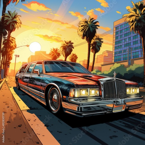 Luxury limo colorful comic book style artwork