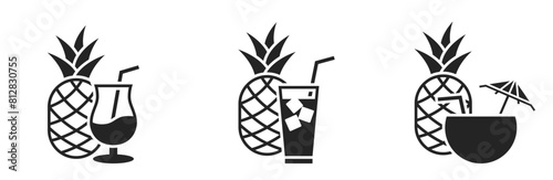 summer beverage and beach soft drink icons. cocktail and pineapple symbols. vector illustration for vacation design