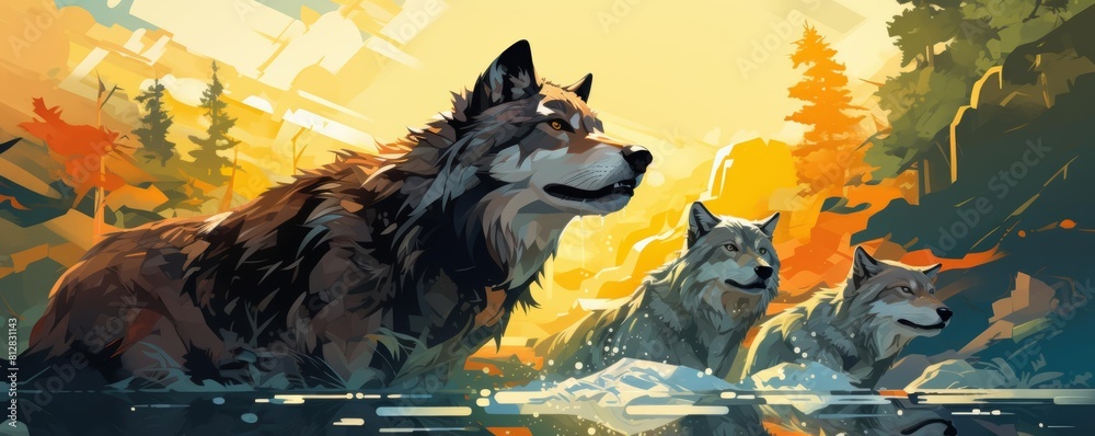 Predators in the wild flat design side view survival theme water color Complementary Color Scheme Predators in the wild flat design side view survival theme water color Complementary Color Scheme