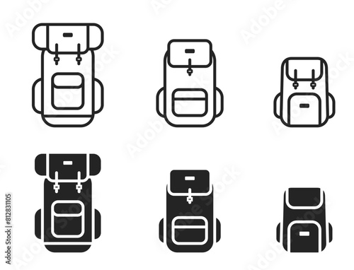 travel backpack flat and line icon set. vacation, tourism and hiking symbols. isolated vector images for tourism design