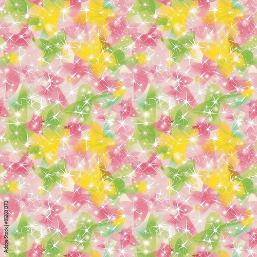 pink stars rose diamond yellow green beautiful fabric pattern seamless textile fashion background 