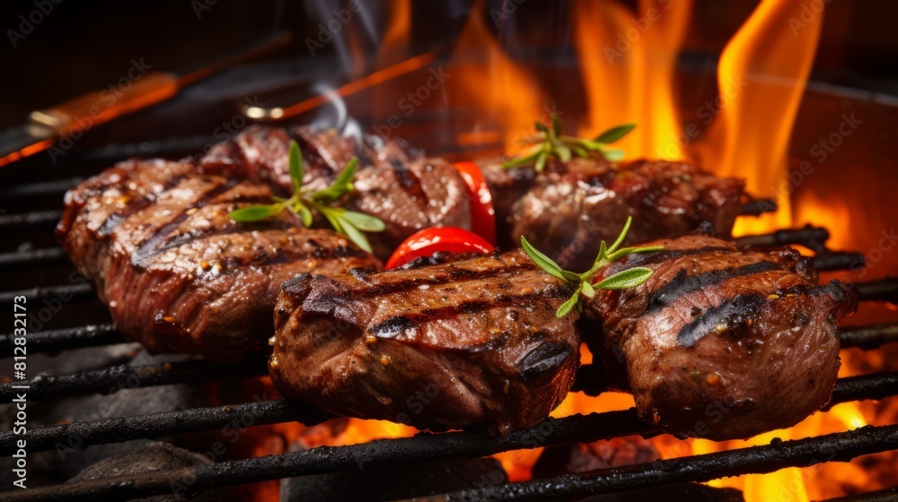 Grilled meat on barbecue a delicious and healthy meal
