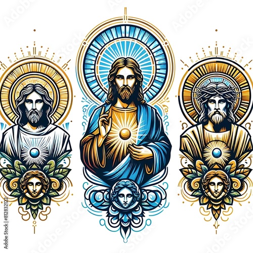 Many religious images jesus christ art realistic harmony used for printing illustrator.