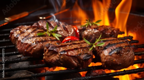 Grilled meat on barbecue a delicious and healthy meal 