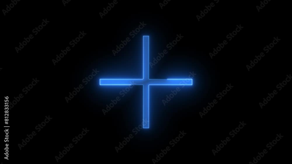 Add plus icon glowing neon blue color animation black background Add plus icon glowing neon blue color animation black background