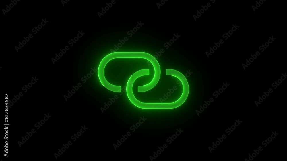 Link chain icon glowing neon green color animation black background Link chain icon glowing neon green color animation black background