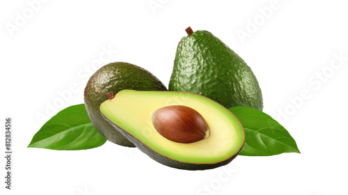 Fresh raw Avocado orange on white isolated on clear png background and transparent background. fresh and organic concept for health, AI generative.	
