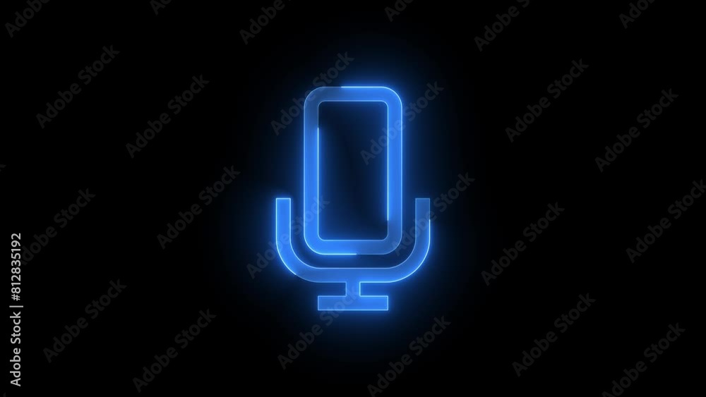 Microphone sign icon glowing neon blue color animation black background Microphone sign icon glowing neon blue color animation black background