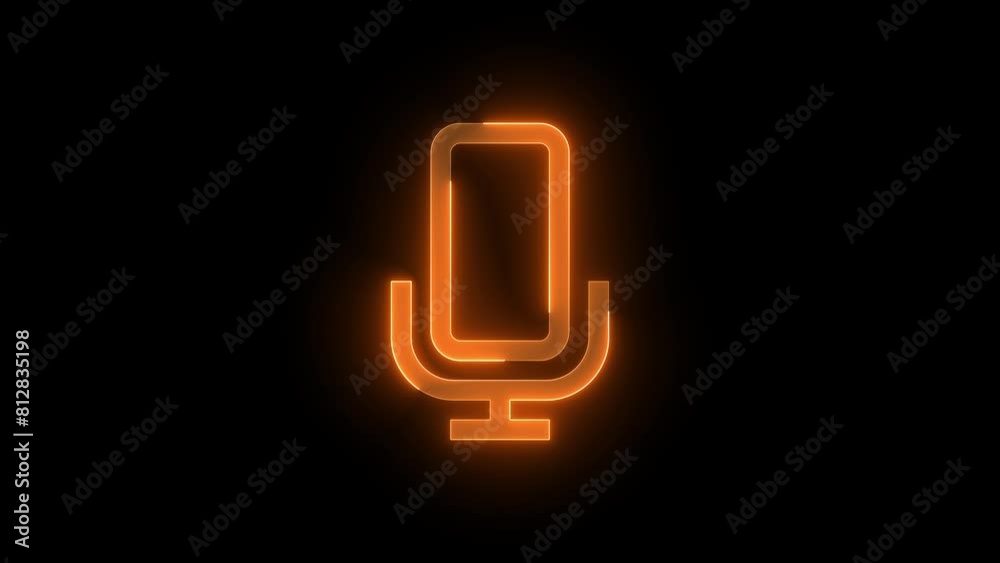 Microphone sign icon glowing neon brown color animation black background Microphone sign icon glowing neon brown color animation black background